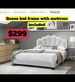 Queen Size Bed Frame With Pillow Top Mattress Included 