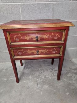 Vintage Red Two-Drawer Side Table