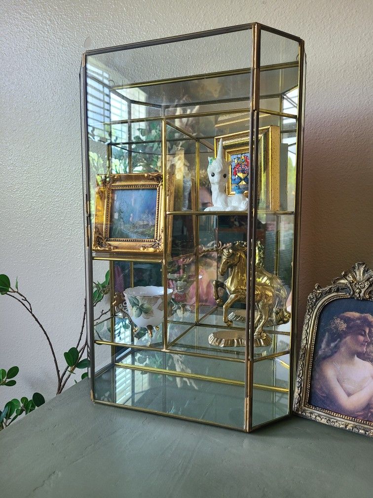 Vintage brass and glass hanging curio cabinet