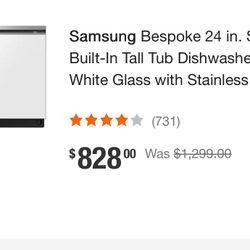 Gently Used White Glass Dishwasher Made By Samsung 