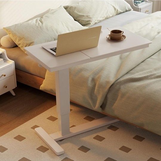 Solid Wood Overbed Bedside Table with Wheels, Adjustable Medical Tilt Top Hospital Bed Table Over The Bed (Already Assembled)