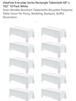 VidaFete Everyday Series Rectangle Tablecloth 60" x 102" 10 Pack White Stain Wrinkle Resistant Tablecloths Reusable Polyester Table Cover for Party, W