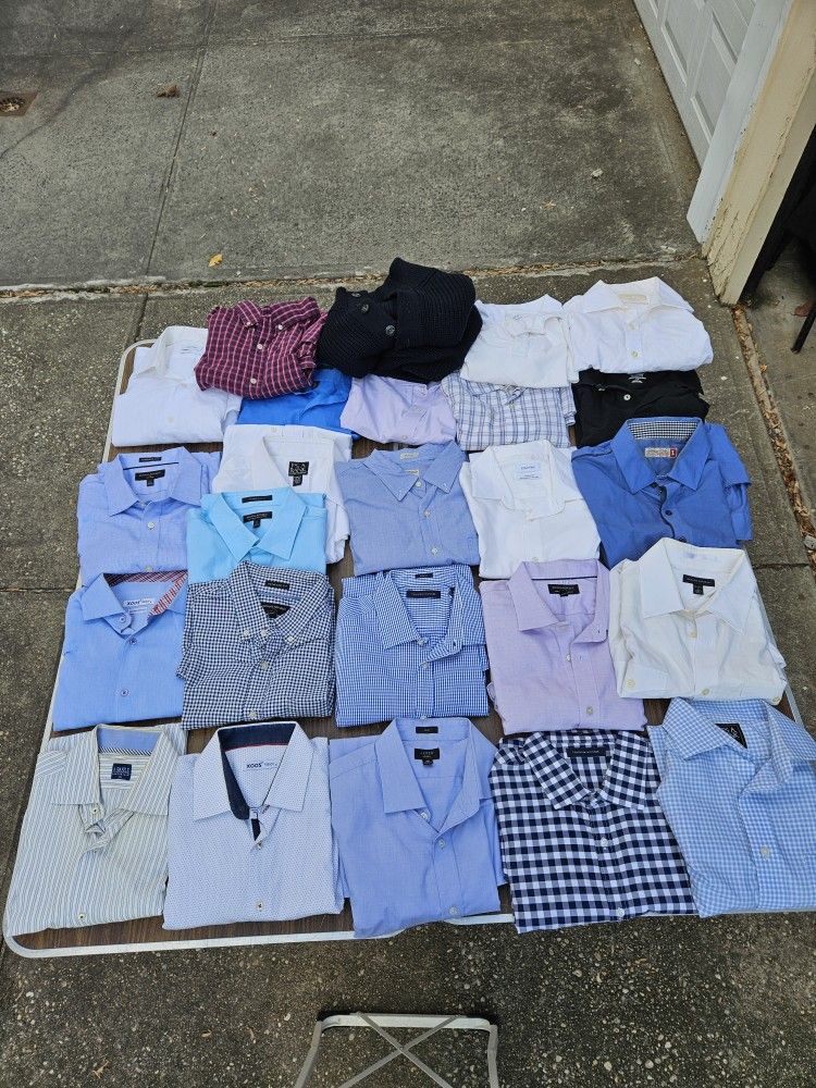 25 Mens Brand Name Shirts. Size Large Slim