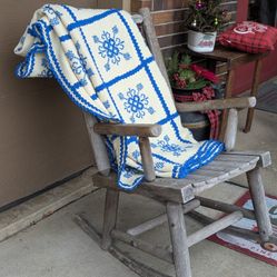 Vintage CottageCore Afghan Coverlet Crochet Knit Needlepoint Blanket 66"X 96"