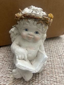 Dreamsicle Cherub Angel Figurine with Book and Floral Crown