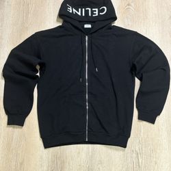 CELINE Loose Zip Up Hoodie in Cotton Fleece black Size Large