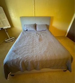 Complete Queen Bed Set: Baxton Studio Frame, Lucid Memory Foam Mattress & Box Spring