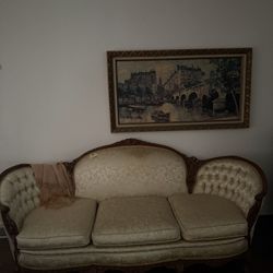 Vintage French Provincial Tufted Sofa – Hollywood Regency Style