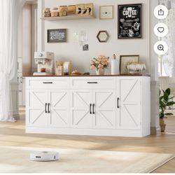Homfa Farmhouse Buffet Cabinet with 2 Drawers, 70.9" W Kitchen Sideboard with 5 Doors & Adjustable Shelves for Kitchen Dining Room, White
