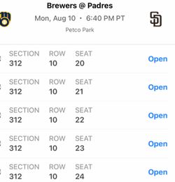 Brewers vs Padres Tickets – 5 Seats