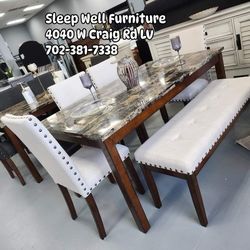 🙋‍♂️6pc Dining Table Chairs Bench, 👉Furniture Sectional Queen Bed, Mattress, Bunk Beds Avail 