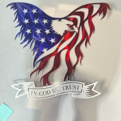 American Eagle In God We Trust, Red,white,blue, 20”x20”