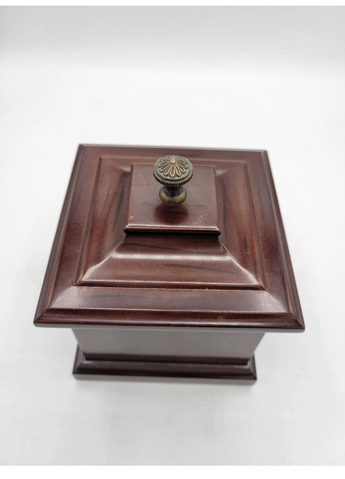 Vintage Musical Ring Box Bombay Co Dark Mahogany Green Velvet Lined 063Z26 Music