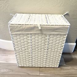 GREENSTELL Laundry Hamper with lid, 110L Wicker Laundry Basket, white