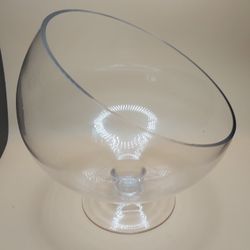 Clear slant-cut glass bowl with stand - ideal for grabbables