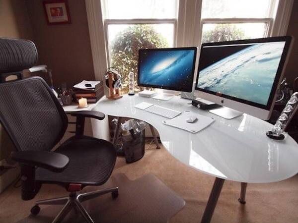 IKEA Gallant frosted glass kidney bean-shaped desk/table