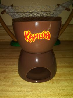 $10 Kahlua Fondue Melting Pot Ceramic 2 pc set warming pot advertisement collectible
