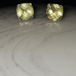 Large Lemon Topaz Earring Studs Cushion Cut