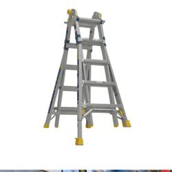 Werner  22 ft. Reach Aluminum 5-in-1 Multi-Position Pro Ladder with Built-in Leveling 375 lbs. Load Capacity Type IAA Duty