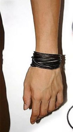 MEN BLACK LEATHER MULTI STRAND WRAP BRACELET FOR 2 BOTH COLORS