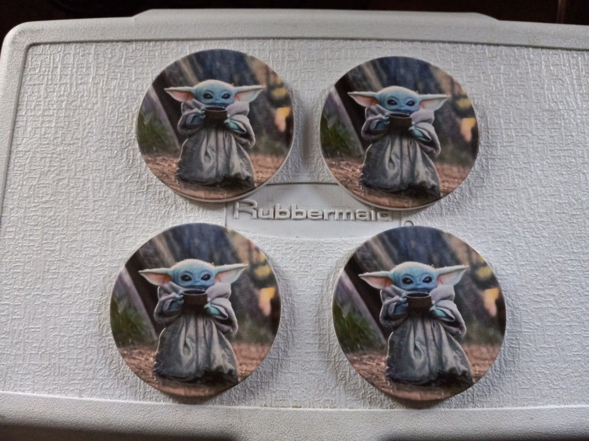 4pcs Baby Yoda Ceramic Coasters
