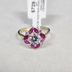 14kt Gold Labgrown Ruby & CZ Stone Ring