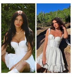 Adeirlina Strapless White Ruffle Mini Dress Size Large  WHITE SATIN BRIDE/BRIDAL/BACHELORETTE DRESS