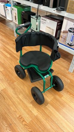 Garden Seat with Wheels, Rolling Gardening Stool with Adjustable 360° Swivel Seat, Tool Tray & Storage Basket