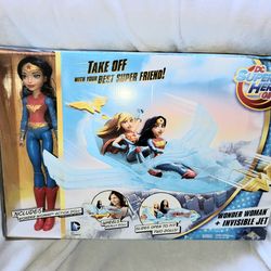 MATTEL DC SUPER HERO GIRLS WONDER WOMAN AND INVISIBLE PLANE JET DOLL SET NEW IN WORN BOX---PRICE IS FIRM