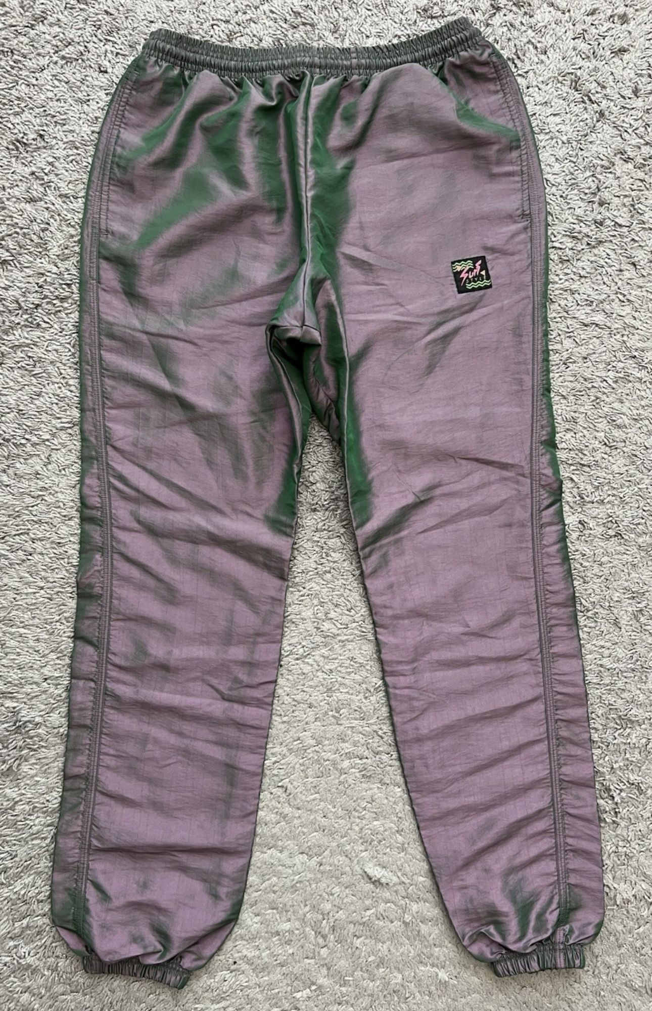 Surf Style Pants Men's Medium Track Metallic Gray Purple Nylon Polyester NWOT