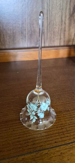 Bell, blue beautiful glass Bell hand-painted very thin crystal glass handmade been in my family for over 55 years