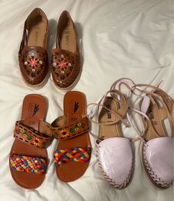 3 Pairs Mexican Leather Huarache Shoes