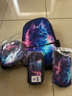 HUIACONG 4pcs Girls School Backpack Set, Galaxy Cat Girls Backpack …