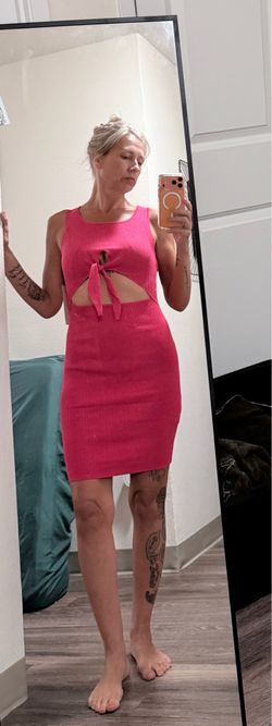 NWT Medium Madden Girl Hot Pink Ribbed Tie-Front Mini Dress
