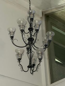 Vintage 12-Light Wrought Iron Chandelier – Excellent Condition – $70