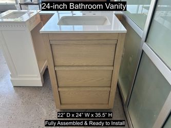 24" Bathroom Vanity with Engineered White Countertop & Solid Wood & Plywood Cabinet  # 3604