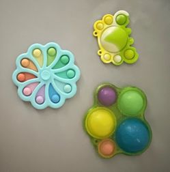 3pc Tactile Sensory Fidget Toy Lot Silicone Pop It Spinner Assorted Colors