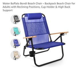 Water Buffalo Bondi Beach Chair – Backpack Beach Chair for Adults with Reclining Positions,