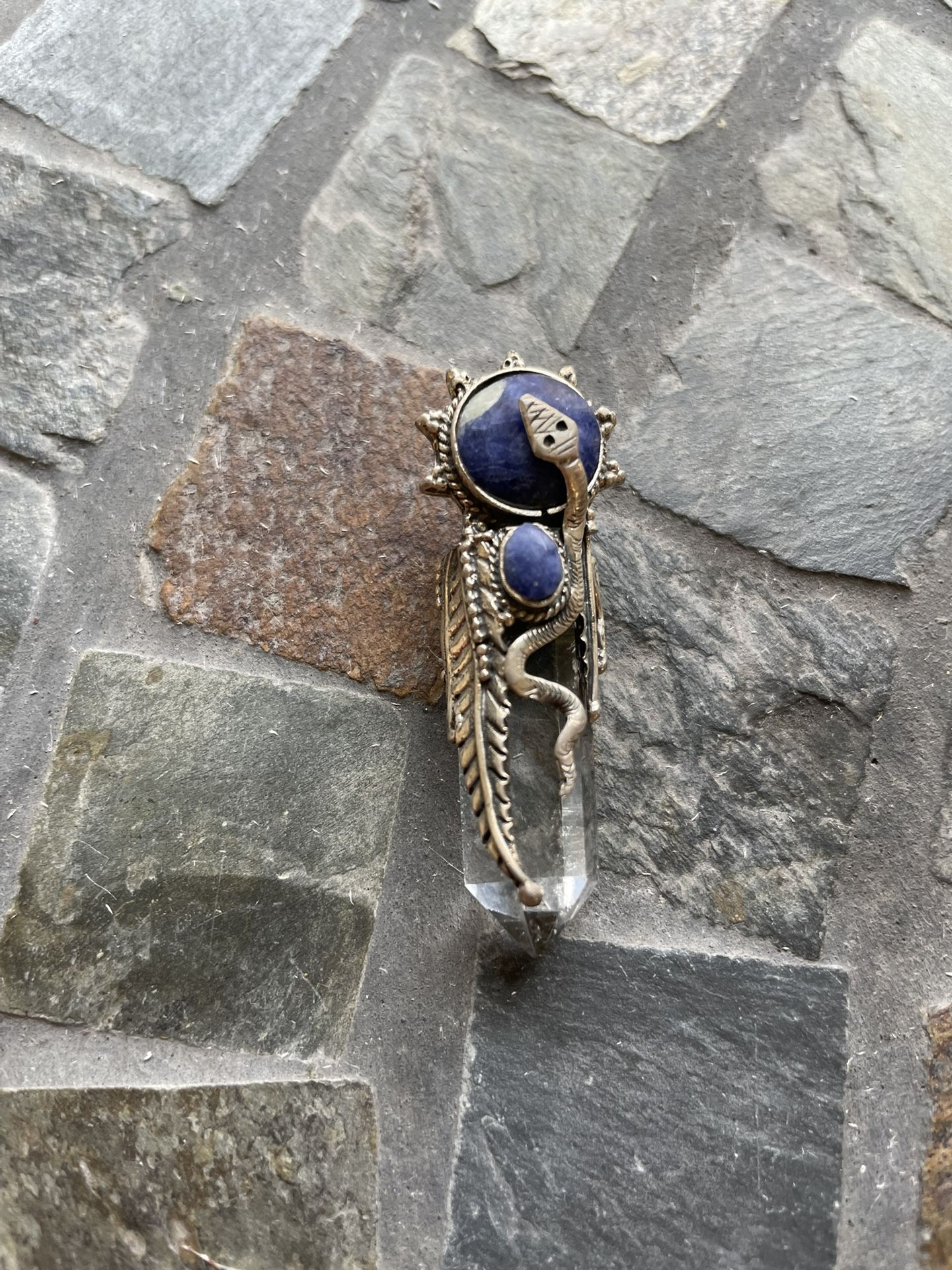 Sterling Silver and Blue Accent Crystal Snake Pendant