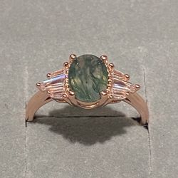 Moss Agate Rose Gold Ring S925 Sz 7