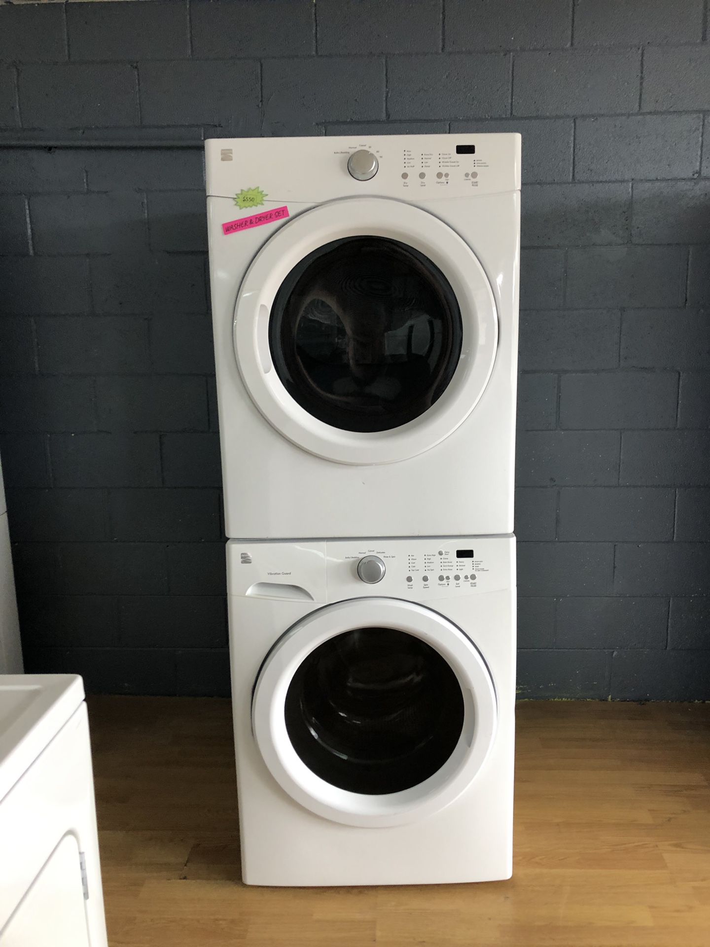 Kenmore white stackable washer and dryer set