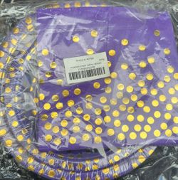 100-Pack Purple & Gold Paper Plates and Napkins – 50×7" Plates & 50×6.5" Napkins for Parties