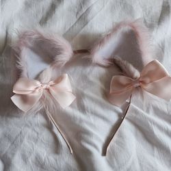 Pink Cat Ears With Clipable Pink Bows
