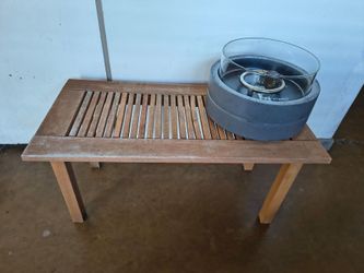 TEAK SMALL PATIO TABLE FIRE PIT