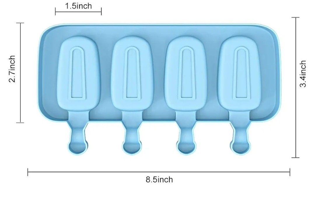 Ouddy Life Popsicle Molds , Ice Pop Molds Silicone 4 Cavities Ice Cream Mold Oval Cake Pop Mold with 50 Wooden Sticks for DIY Popsicle,