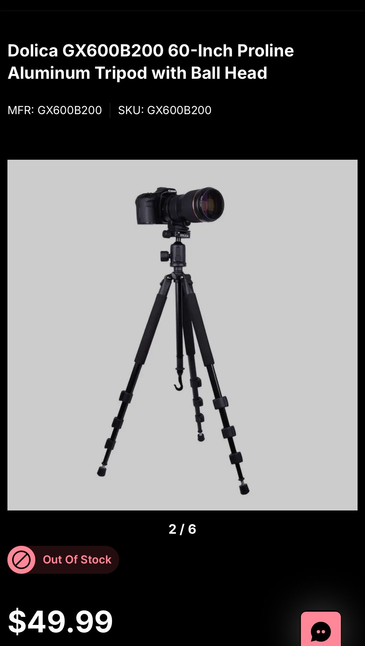 Dolica GX600B200 60-Inch Proline Aluminum Tripod with Ball Head