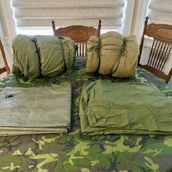 Two Military Cold Weather down Sleeping Bags With Shells/Military Air Mattress
