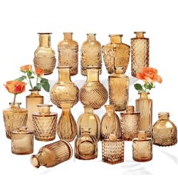 Set of 22 Amber Glass Mini Bud Vase For Bulk Rustic Wedding Decorations, Centerpieces, Vintage Look Home Table Flower Décor,Clear