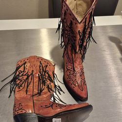 Gorgeous Rare NEW $300 Women Corral Burnt Orange Fringe Cowboy Boots Cowgirl 7