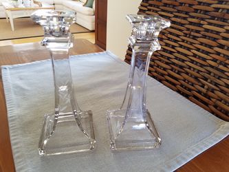 Antique Pair of Etched Glass Candlesticks-Perfect Condition
